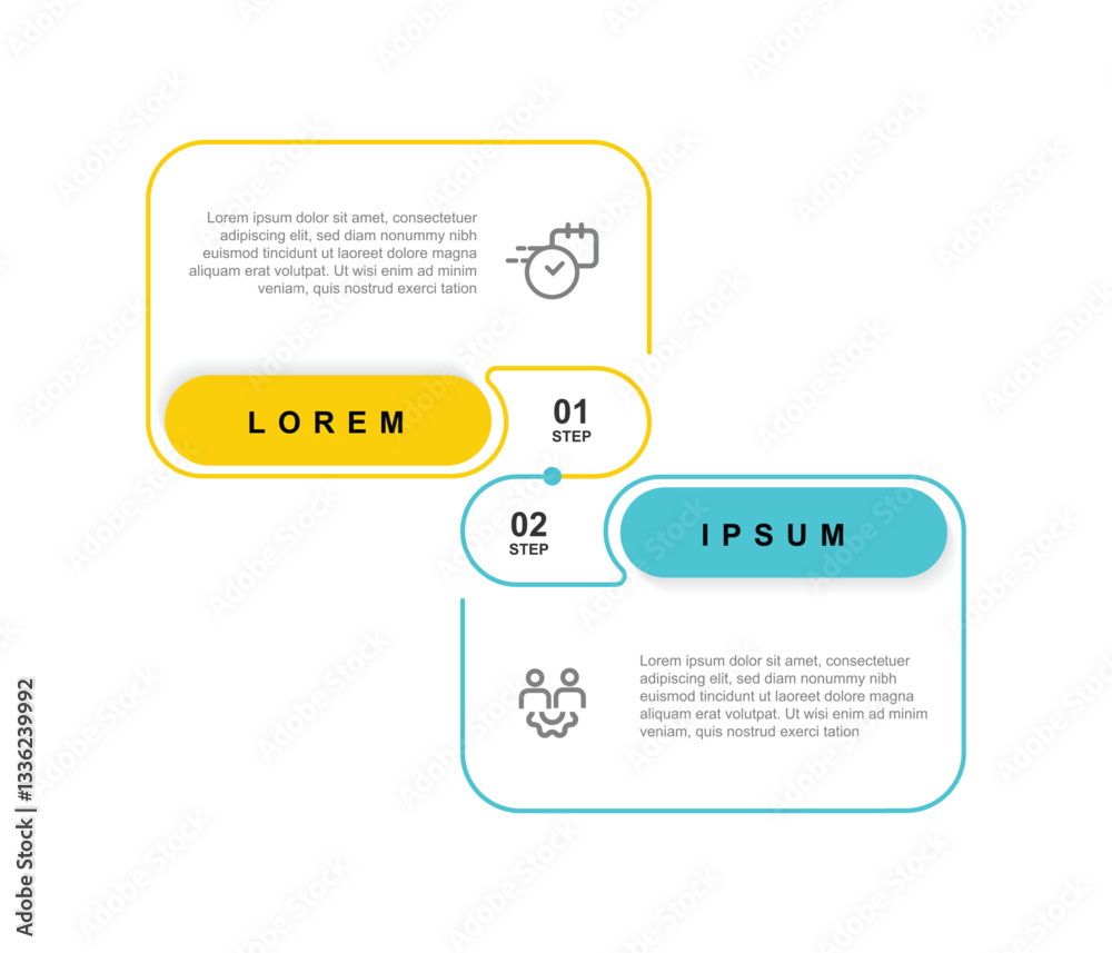 Poster 2 step infographic template with icons. 2 table line connected with icons suitable for business information and presentation 