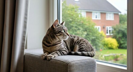 Photograph an Australian Mist Cat in a State of Relaxed Alertness, Observing Its Surroundings From a Comfortable Indoor Perch_