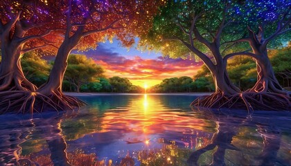 sunset over the river