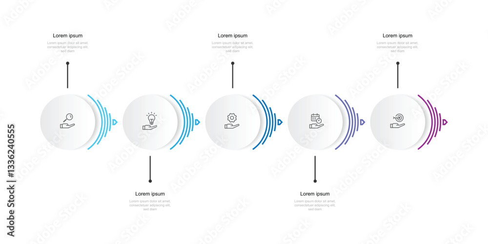 Aufkleber 5 step circle process infographic template with icons suitable for business information and presenta