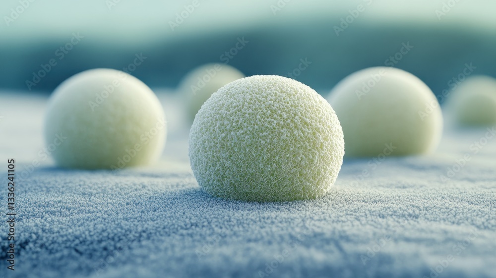 Poster soft light illuminates spherical shapes on a textured surface