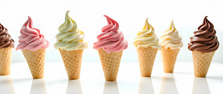 Composition de Cornets de glaces italienne isol&eacute;e sur fond blanc 