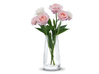 Fototapeta premium Elegant Floral Arrangement, Roses and White Flowers in Glass Vase