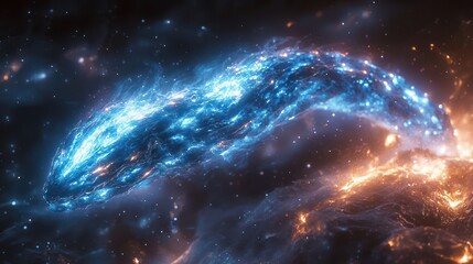 Obraz premium A vibrant cosmic scene depicting a luminous energy wave traversing through a starry galaxy