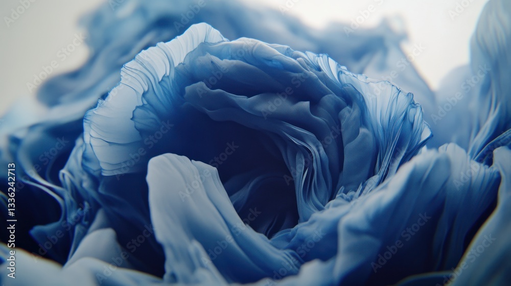 Poster abstract composition featuring flowing blue fabric and delicate textures