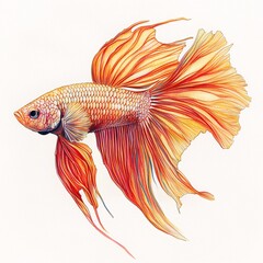 Fototapeta premium Vibrant Betta Fish with Flowing Fins in Bright Orange and Red Hues