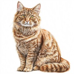 Fototapeta premium Realistic Portrait of a Fluffy Ginger Cat with Striking Green Eyes