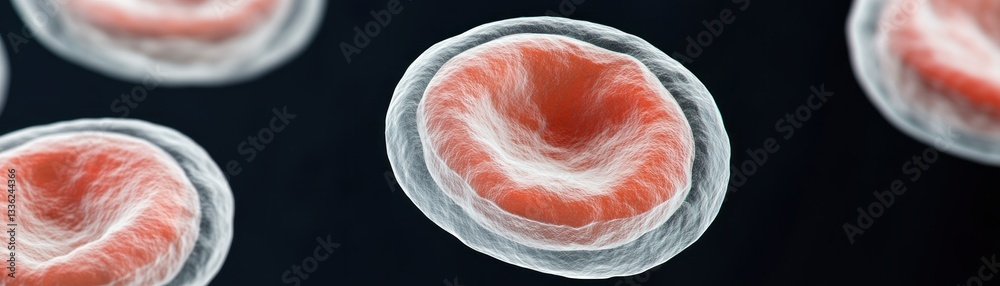 Poster Microscopic view shows multiple circular biological cell structures isolated