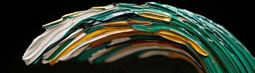 An abstract artwork demonstrating vibrant textured color and a curved shape