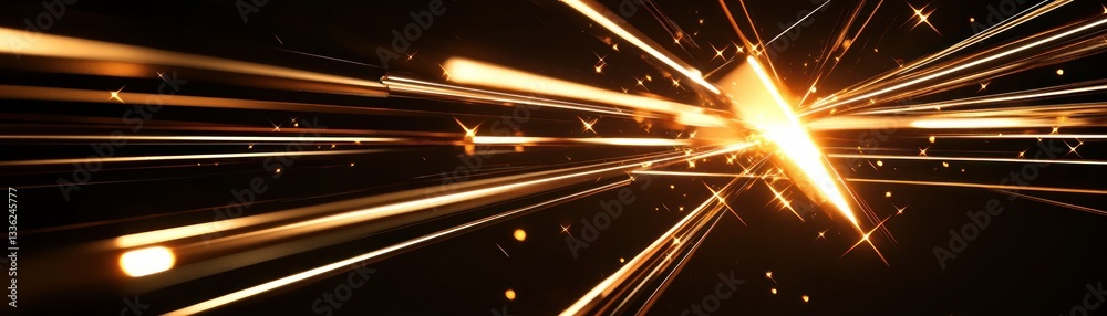 Poster abstract image displaying bright light streaks against dark background