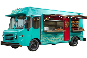 [Transparent Background PNG]Retro Turquoise Food Truck Design