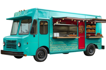 [Transparent Background PNG]Retro Turquoise Food Truck Design