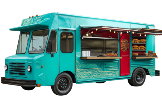 [Transparent Background PNG]Retro Turquoise Food Truck Design