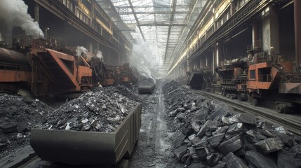 Automated machines processing raw zinc ore inside a factory