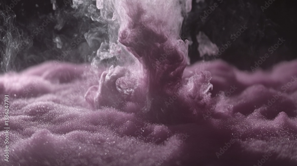 Poster abstract smoke rises creating formations with purple sparkling textures