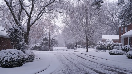 Obraz premium A quiet snowfall gently embraces the earth, transforming the world into a magical scene filled with soft, serene beauty
