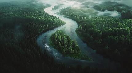 scenic landscape with winding river and green hills image