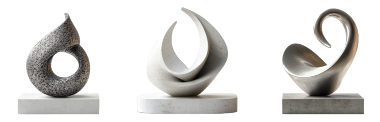 [Transparent Background PNG]Abstract Sculptures on White Pedestals