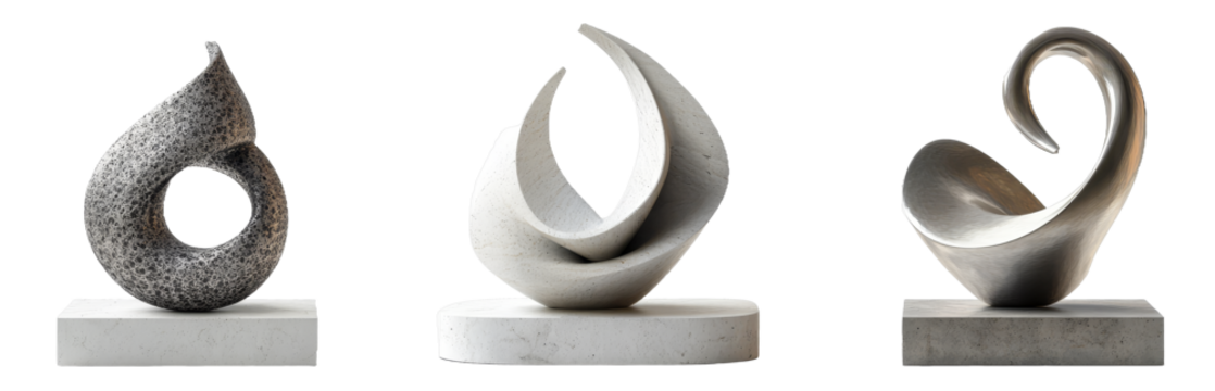 [Transparent Background PNG]Abstract Sculptures on White Pedestals
