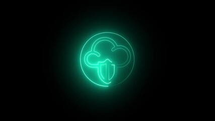 Glowing Neon Cloud Computing Icon | Digital Technology Animation on Black Background - Powered by Adobe