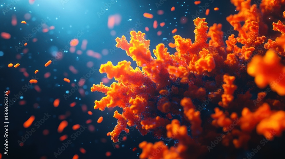 Poster detailed view depicting illuminated coral and surrounding microscopic particles