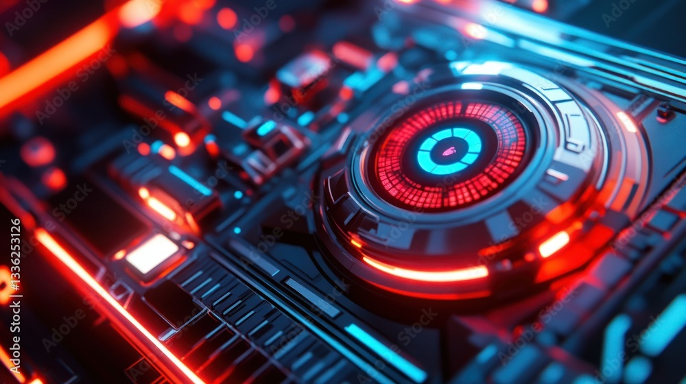 Poster Detailed image of a futuristic glowing computer circuit board