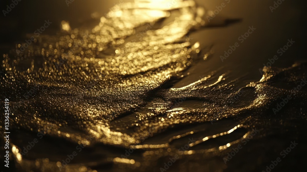 Poster Abstract golden glitter waves creating a textured reflective surface