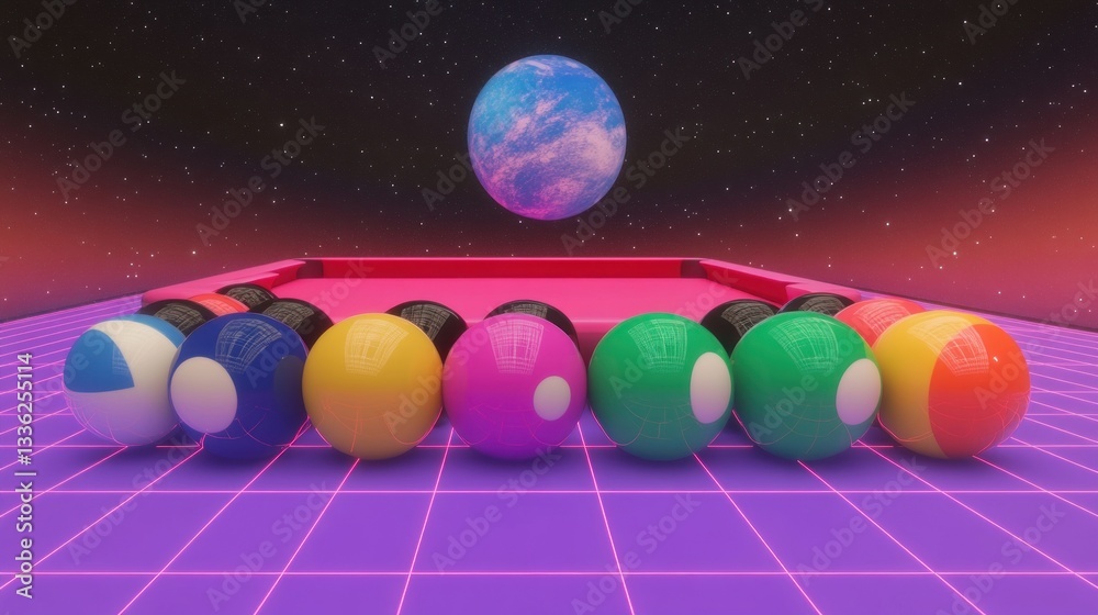 Poster A futuristic pool table with balls and a cosmic celestial sphere