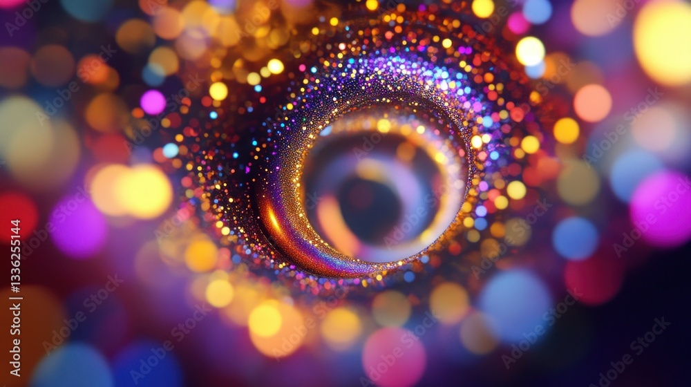 Poster A colorful abstract vortex illuminated with glowing sparkling particles