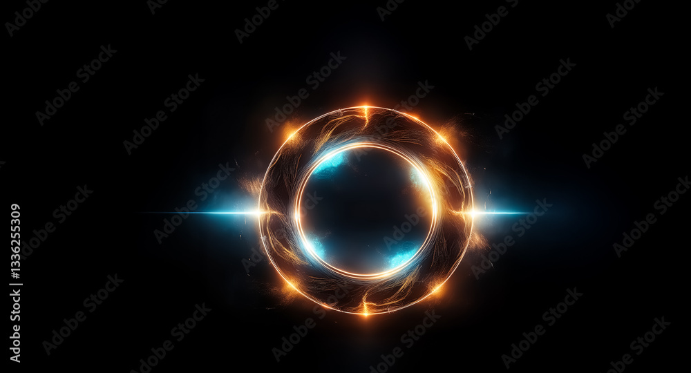 Leinwandbilder abstract glowing ring with vibrant orange and blue light effects on a dark backdrop. circular energy