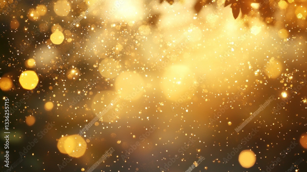 Poster Golden lights and bokeh create a beautiful soft glowing background