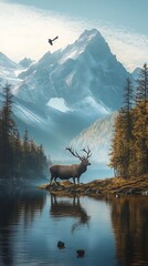 elegant deer in breathtaking mountain scenery image