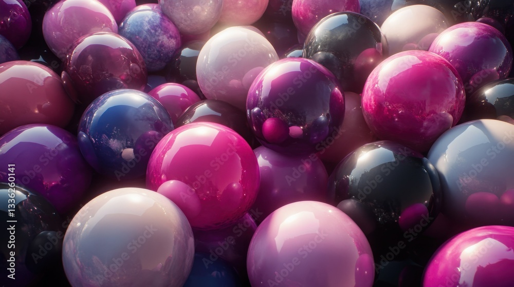 Poster A collection of multiple colored shiny spheres create a beautiful display