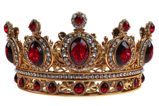 [Transparent Background PNG]Ornate Gold Crown with Red Gems
