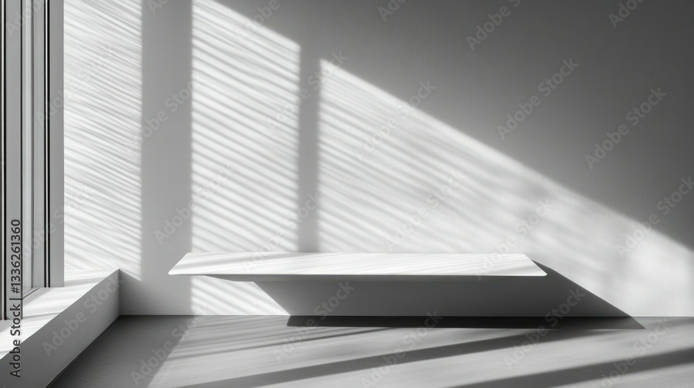 Poster An empty room with sunlight and a floating rectangular shelf