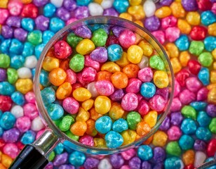 Fototapeta premium A magnified view of popping candy grains, sparkling with vibrant colors.