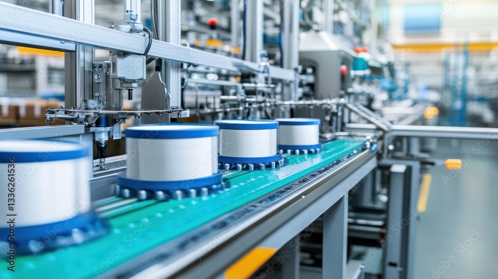 Poster Automation system showing product manufacturing on an assembly line