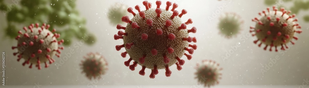 Poster Microscopic images of spherical particles with spikes floating in space