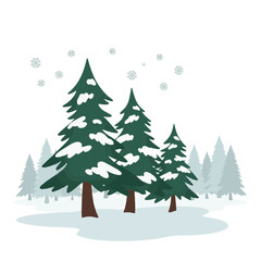Obraz premium Cluster of snow-covered pine trees in winter landscape, tranquility