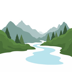 Fototapeta premium Serene river flowing through mountain valley, natural tranquility