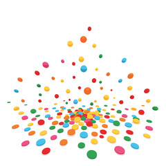 Colorful confetti scattered across white surface, celebration concept