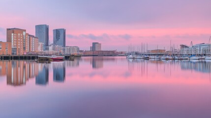 Fototapeta premium Beautiful colorful waterfront city scene featuring buildings and water