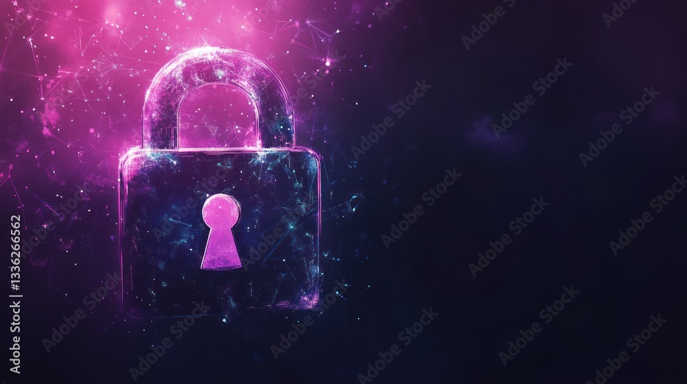 Poster Illuminated padlock with network connections and a vibrant background display