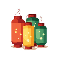 Obraz premium Colorful decorative lanterns glowing on white background, festive ambiance