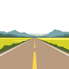 Empty country road leading to mountains, serene landscapes