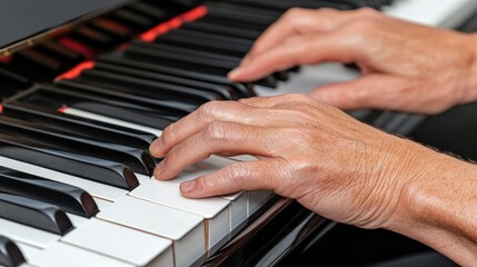 Obraz premium Hands of a musician are playing a grand piano instrument