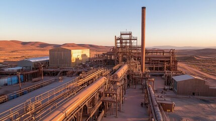 Fototapeta premium A wide-angle shot of a zinc processing facility with chimneys and metal pipes