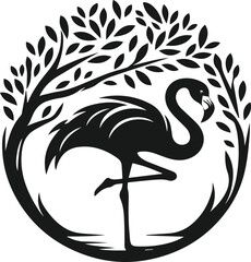 Silhouette of a flamingo with a tree