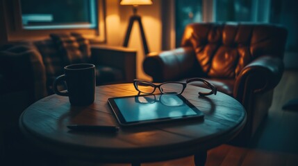 A cozy interior scene with a table and reading materials