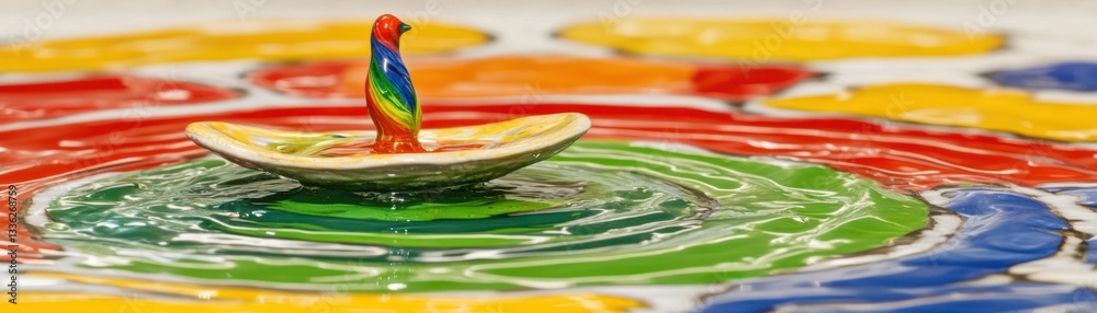 Poster a small boat sits in a multicolored liquid surface